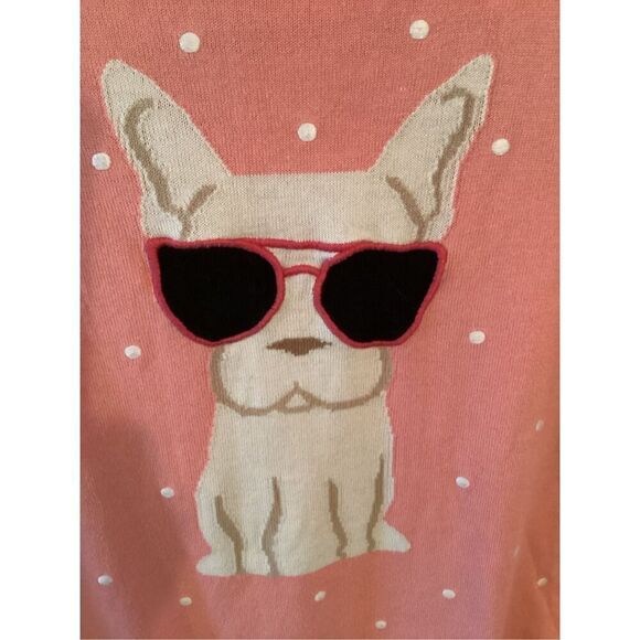 Talbots Plus Dog Frenchie Print Sweater Sz 1X Embroidered Polka Dots - Picture 3 of 8